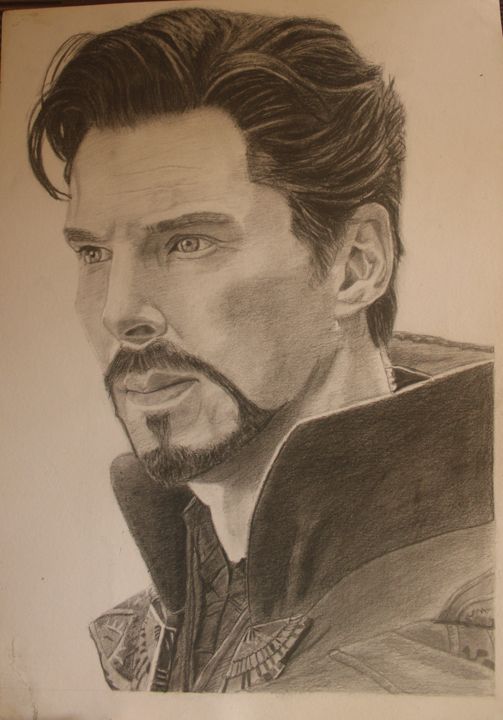 Detailed graphite portrait in a high collar